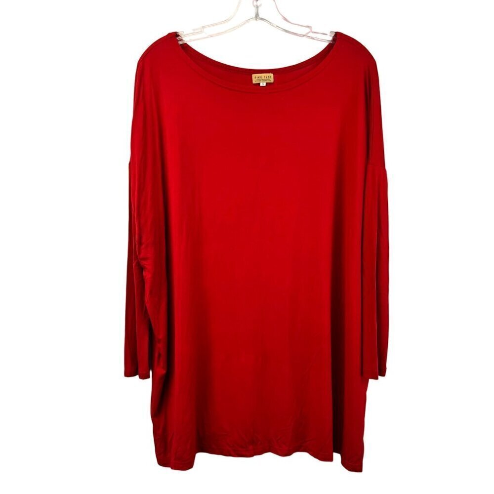 Piko 1988 Women’s Round Neck Long Sleeve Red Oversized Mini Shift Dress Small - Picture 1 of 8